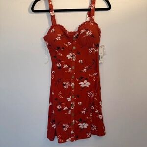 Rust Red Floral Button-Front Sundress